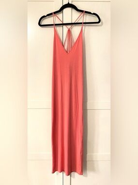 NWOT Forever 21 Coral Ribbed Knit Midi Dress V-Neck Strappy Back Summer Size M